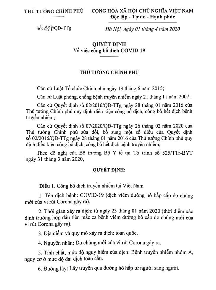 Thủ tướng công bố dịch COVID-19 trên toàn quốc 1 thu tuong cong bo dich covid19 toan quoc
